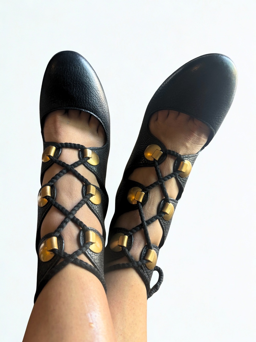 See By Chloé Black Lace-Up Gladiator Heels